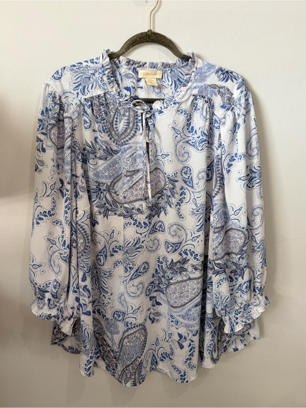 Cynthia Rowley Blue Paisley Ruffle Neck Boho Blouse - Size 3X
